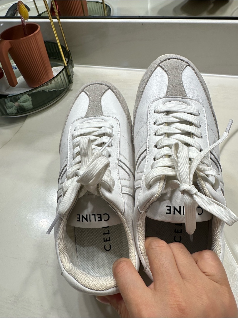 Celine Genuine  leather white and Beige Low-Top Trainer Sneakers size 6